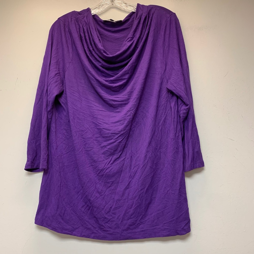 Jones New York Signature Cowl Neck Top Womens XL Purple Excellent 3/4 Sleeve